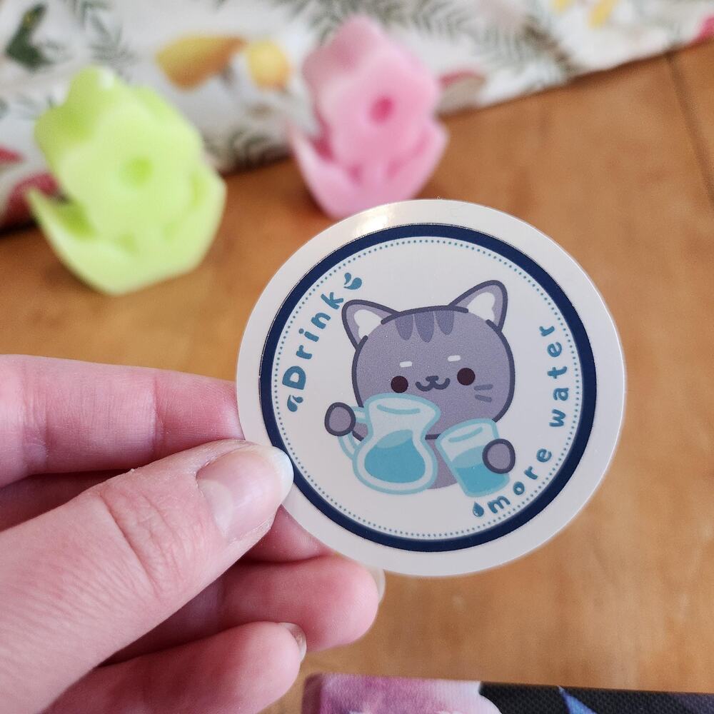 Drink Your Water Vinyl Laptop Sticker Funny  Joke Gag Gift Kitty Cat For Friend